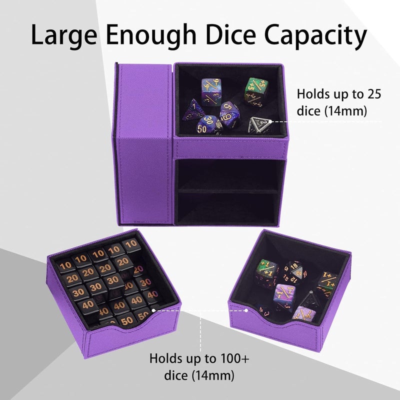 Stepane Dice Tray & Dice Tower Storage Box, 3 in 1 Dice Holder Case (Dice Rolling Tray, Dice Rolling Tower, Dice Storage Drawers), Leather Magnetic Closure DND Accessories Gifts for RPG MTG, Violet/Black - Image 4